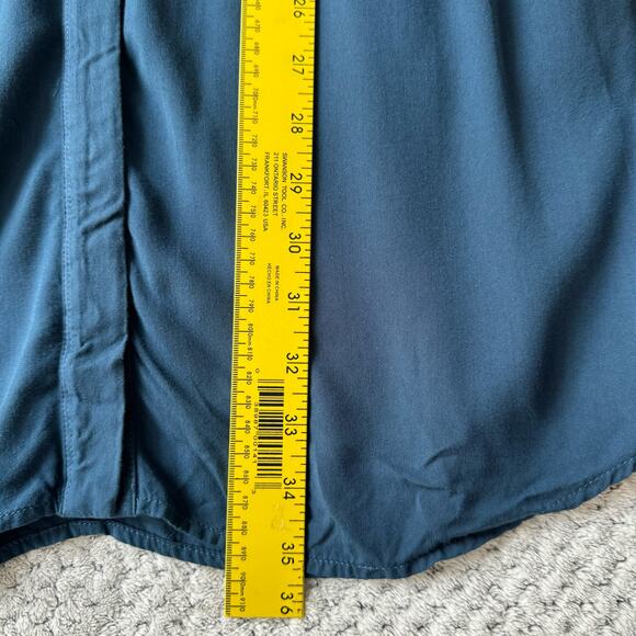 LOFT Lou & Grey Dress XS Blue Shirt Button Front Pockets Tie Waist Roll Sleeves - Picture 13 of 15